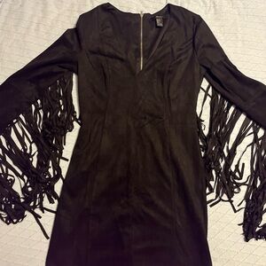 Black Fringe Faux Suede Dress | Western Chic 🤠